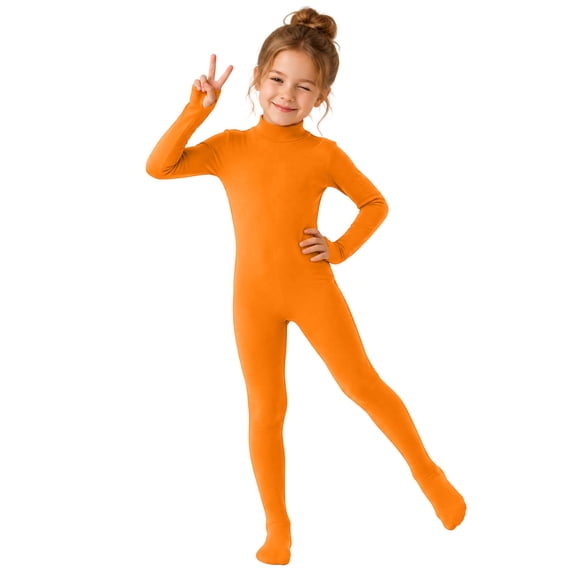 Rggeeun Children Orange Full Body Jumpsuit Halloween Themed Neck Stretch Slim Fit for Halloween Play Sports Fashion One-Pieces,Orange,7-8 Years