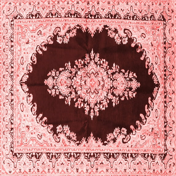 Ahgly Company Indoor Square Medallion Red Traditional Area Rugs, 5' Square