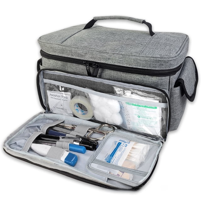 Gray Lightweight Emergency Medicine Organizer - 31x17x22cm Compact Medical Storage Bag, Portable First Aid Kit for Home & Travel, Sturdy Medication Container with Efficient Access Design (397g)