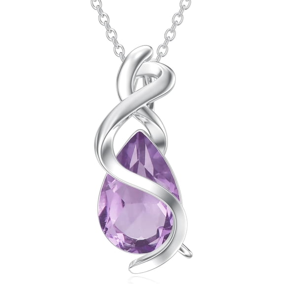 AOBOCO Teardrop Amethyst Necklace 925 Sterling Silver for Women Infinity Birthstone Natural Amethyst Pendant Necklace Christmas Birthday Gifts for Mom Wife