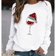 thumbnail image 3 of Suéter navideño para mujer, gorro navideño, copa de vino tinto, estampado, cuello redondo, manga larga, suéter 2023 nuevo, 3 of 5