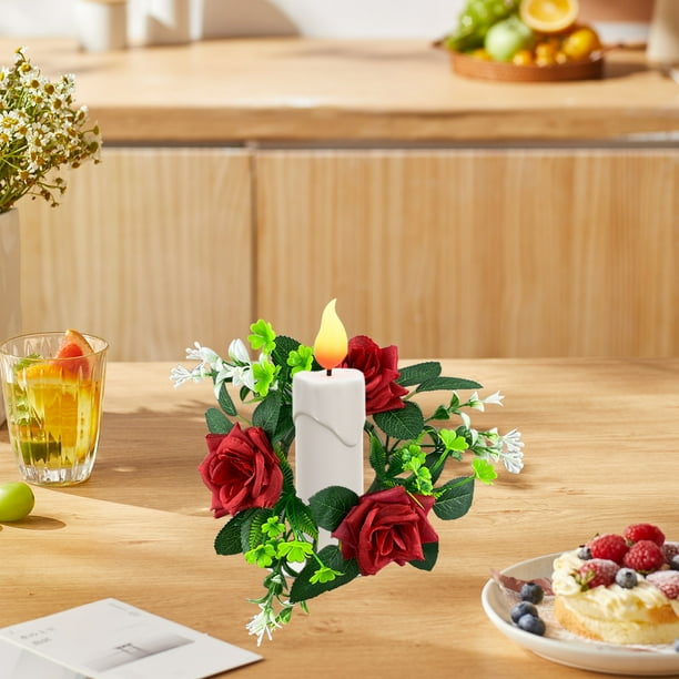 pstuiky Corona de rosas de imitación para velas candelabro de mesa decoración romántica adornos de corona ideal para festivales y fiestas.