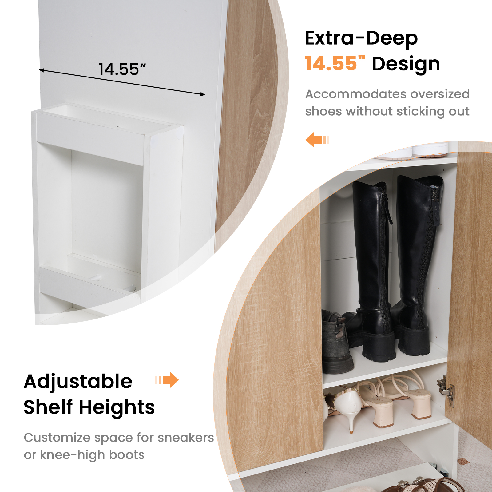 JOIVI Shoe Cabinet Storage for Entryway, 2-Door 5-Tiers Wood Shoe Rack Organizer w/ Adjustable Shelves, Slide-out Design, for Living room, Front door, Light Wood