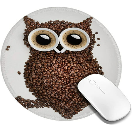 7.9 in Round Mouse Pad Coffee Bean owl Mouse Mat Non Slip Rubber Gaming Mouse Pad for Office Home Computers Laptop Gaming