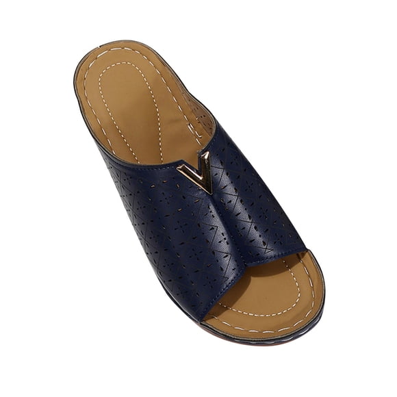 yulier Sandals for Women, Slide Sandals Women's Cut-out Slope Heel Mules Fish Mouth Slippers Thick Sole Sandals (Navy)