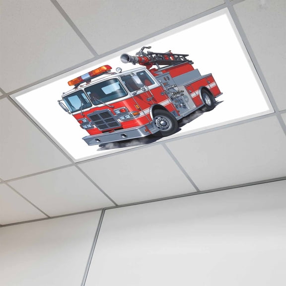 Fluorescent Light Covers for Ceiling Lights Classroom, Red Fire Trucks Magnetic Ceiling Light Cover Filter for School,Office, 2X4 FT, Pack of 1, Cartoons Vehicles Cars