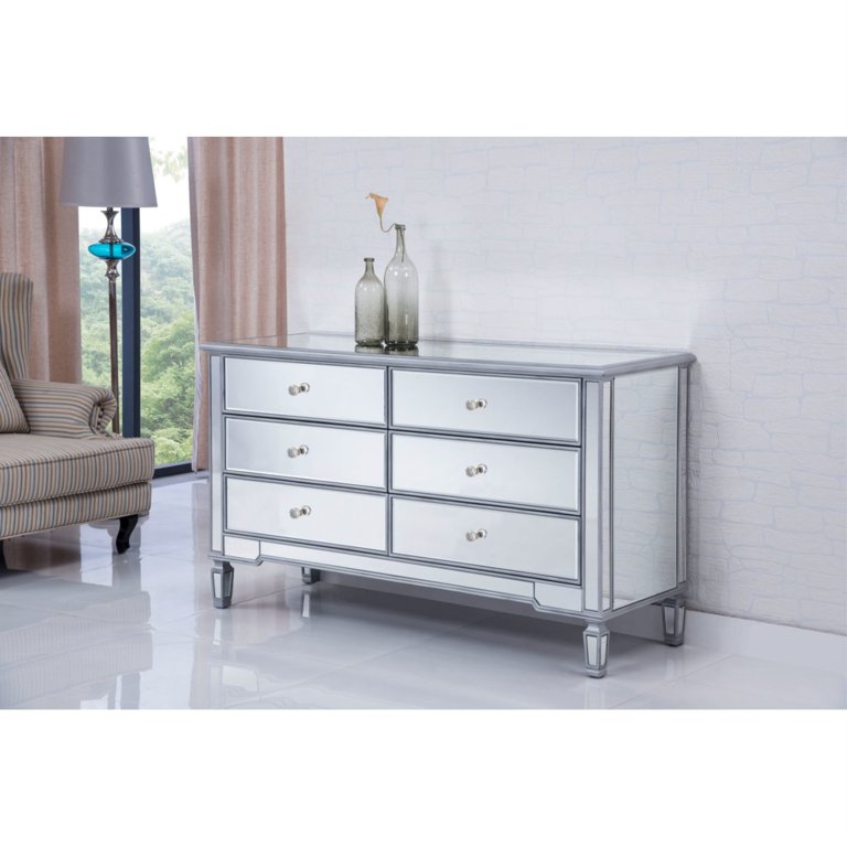 silver mirrored dresser Simplicity 6 Drawer Chest The chic silver finish paired with elegant textured panels creates a sophisticated look that can elevate any bedroom decor Gunnison 6-drawer Dresser with Mirror