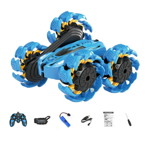 Coche RC con rueda universal y faros delanteros, 4x4, para niños de 6, 7 y 8 años. Azul