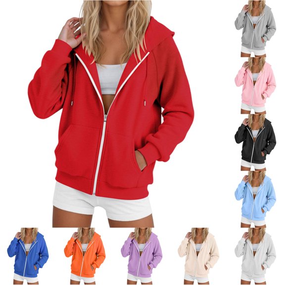 Daznico Womens Full Zip Raglan Sleeve Hooded Sweatshirt Jacket Relaxed Loose Soft Lightweight Coat Side Pockets Travel Casual Outerwear,S