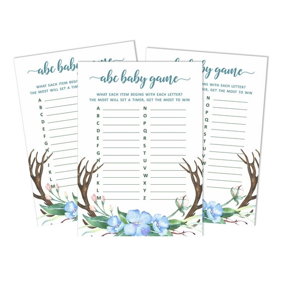 Inkdotpot 50 BabyAlphabetABCGameAntler (Boy) Baby Shower Game Gender Neutral Party Supplies