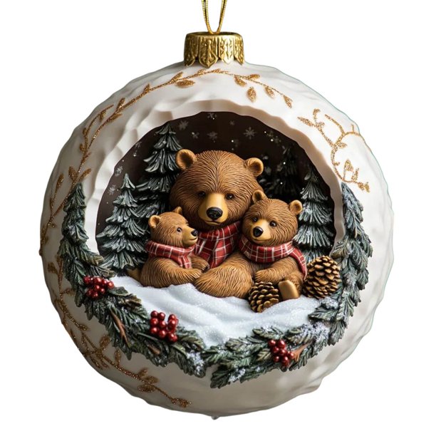 Ireezec Christmas Bear Family Ornament, Festive Holiday Decor, Acrylic Flat Sign for Home, Wall, Table, Window Decoration, Merry Xmas Gift for Family Friends, Winter asonal Party Decoration