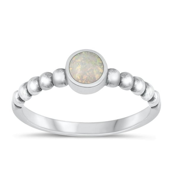 CHOOSE YOUR COLOR White Simulated Opal Ring .925 Sterling Silver Round Band CZ Female Size 8