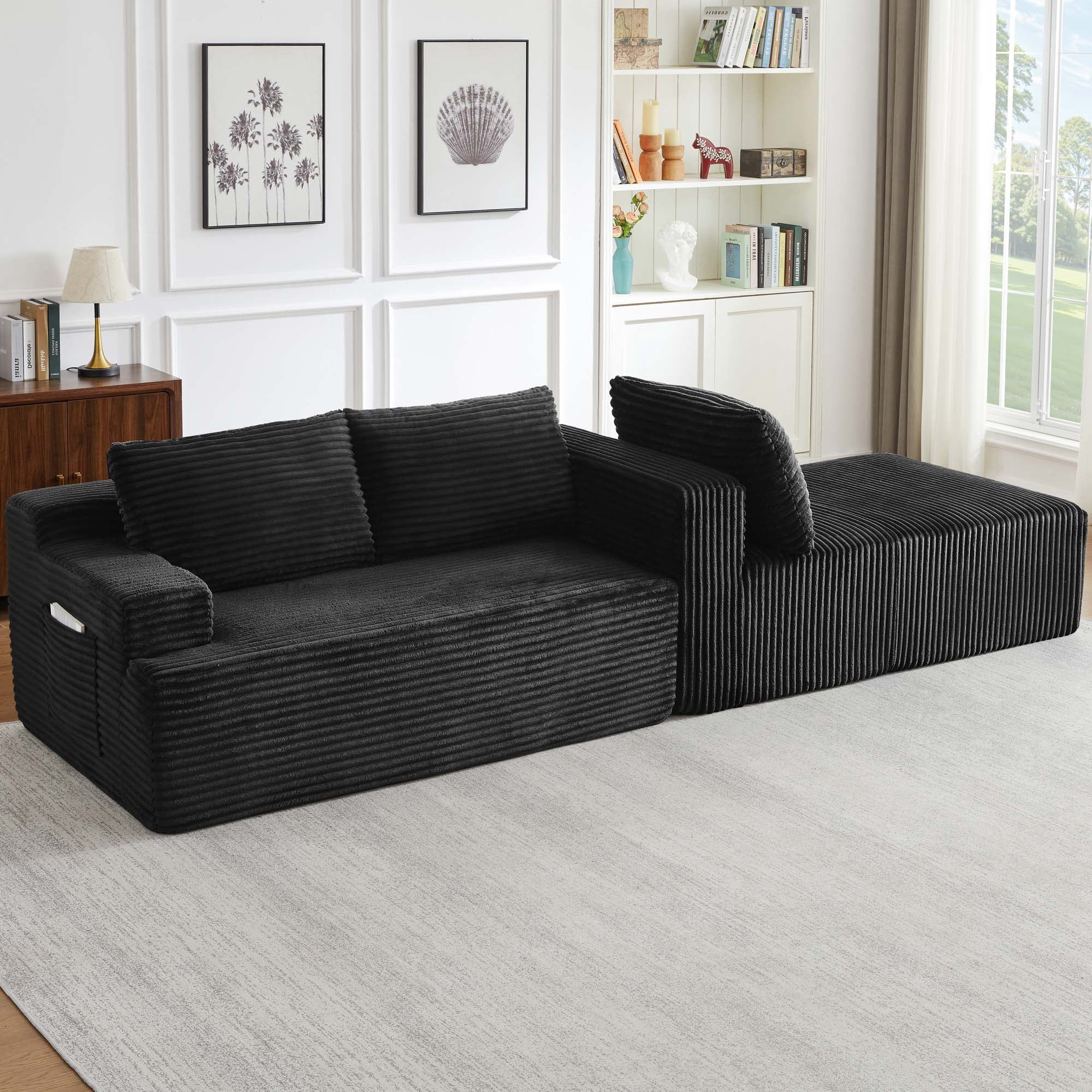 Miniyam 96" Sectional Sofa with with L-Shape Chaise, Modular Couches for Living Room, Bedroom, Black (Right Facing Chaise)