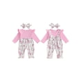 thumbnail image 2 of BemeyourBBs Infant Baby Girl Clothes Spring Fall Winter Romper Outfit Bow Houndstooth Printed Long Sleeve Round Neck Bow Front Fake Two-Piece Patchwork Jumpsuit, 2 of 9