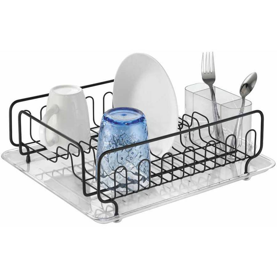 InterDesign Forma Lupe Metal, BPAFree Plastic Dish Drainer Rack, Clear