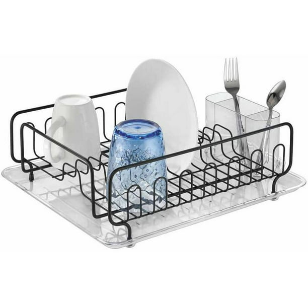 InterDesign Forma Lupe Metal, BPAFree Plastic Dish Drainer Rack, Clear
