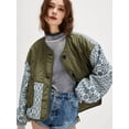 thumbnail image 4 of Osfvolr Women'S Quilted Down Jacket Collarless Button-Down Floral Print Patchwork Jacket  Green S, 4 of 6