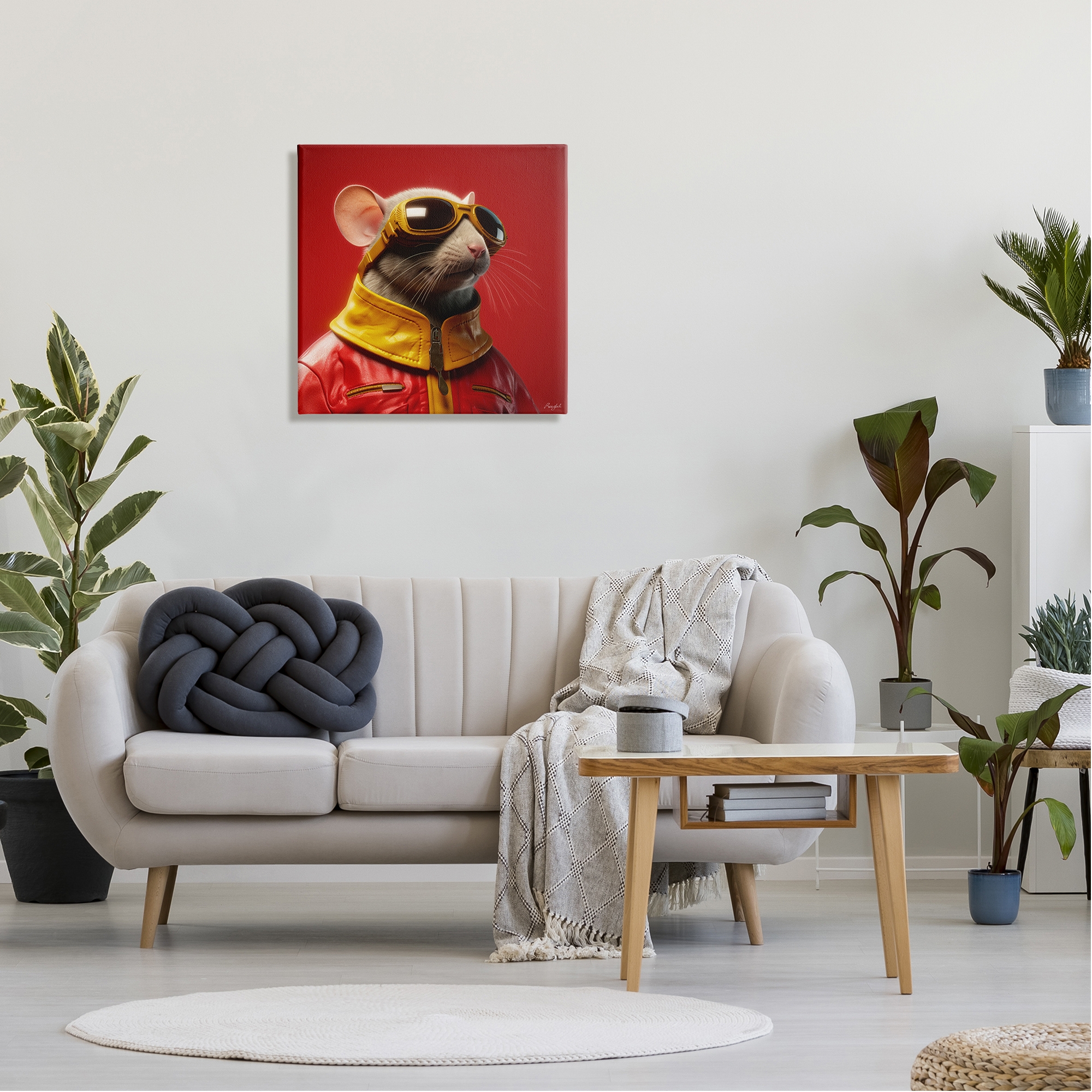 Stupell Industries Mouse in Red Portrait Animals & Insects Painting Gallery Wrapped Canvas Art Print Wall Art, 24 x 24