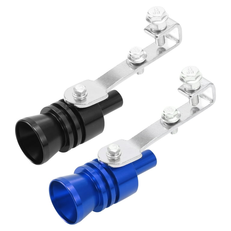 2pcs L Size Aluminum Alloy Universal Turbo Sound Exhaust Muffler Pipe Whistle Roar Maker for Car Black Blue, Size: 4.33x2.44 (Large*D)