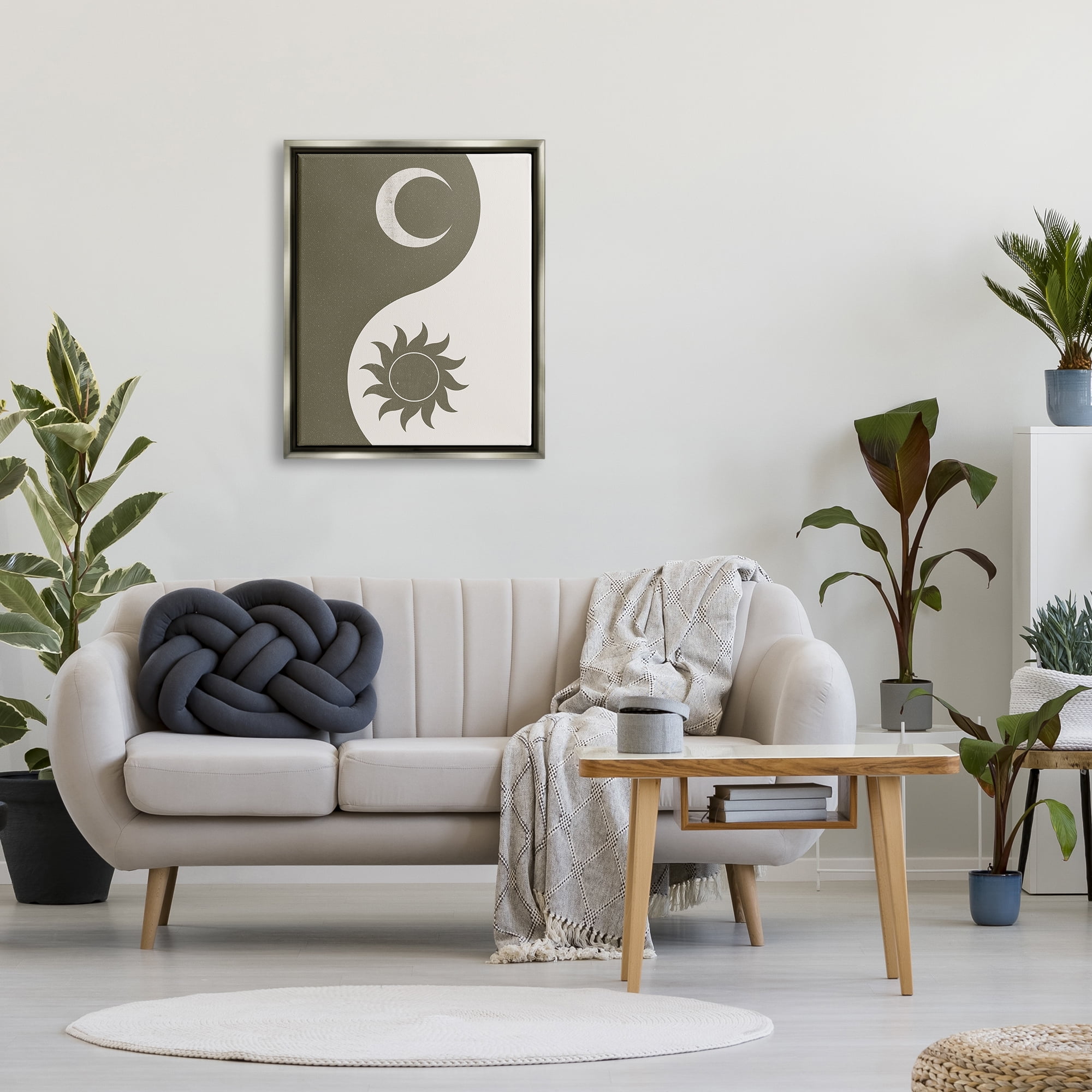 Stupell Industries Solar & Lunar Yin Yang Shape Spiritual Motif Graphic Art Luster Gray Floating Framed Canvas Print Wall Art, Design by JJ Design House LLC