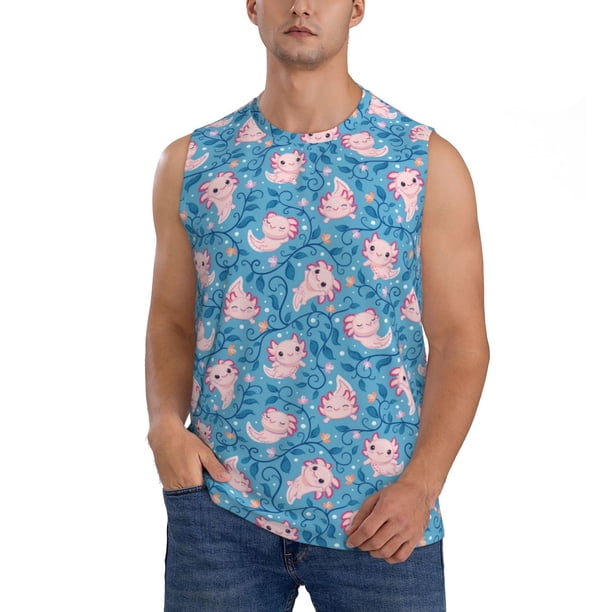 Fotbe happy baby axolotls Men's Camiseta sin Mangas Estampada para Hombres, Playera Casual para Gimnasio, Entrenamiento, Playa-XX-Large
