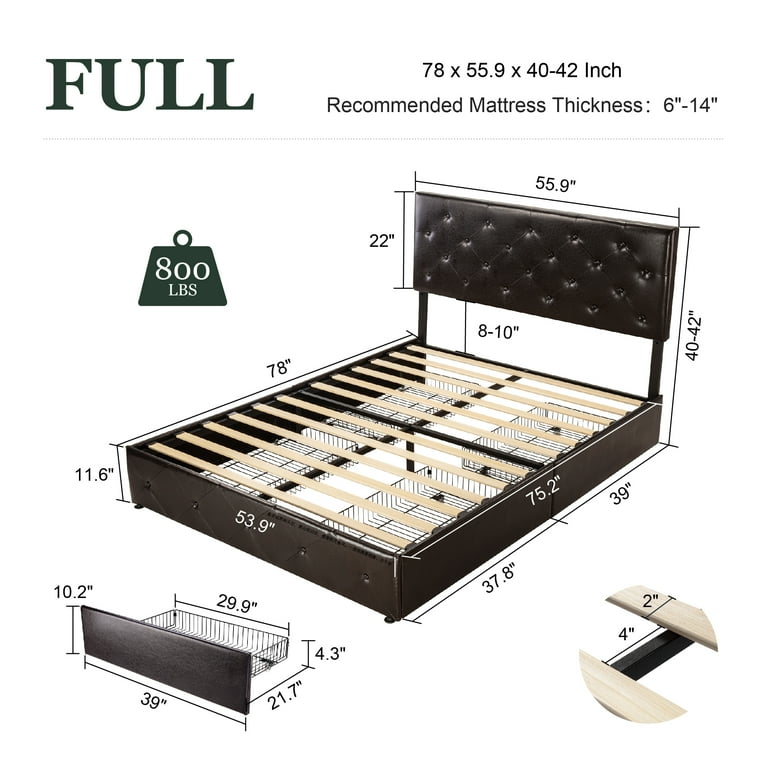 Amolife Full Size Bed Frame with Headboard, Faux Leather