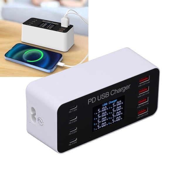 USB Charging Station, 65W 8 Ports USB Hub Charging with LCD Display, Multi Ports USB Charging Station for Smartphones Tablet Laptop for IOS for