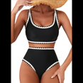 thumbnail image 1 of Conjuntos de Bikini para Mujer con Estampado Floral, Trajes de Baño de Dos Piezas con Escote Redondo y Cintura Alta. Negro M, 1 of 8