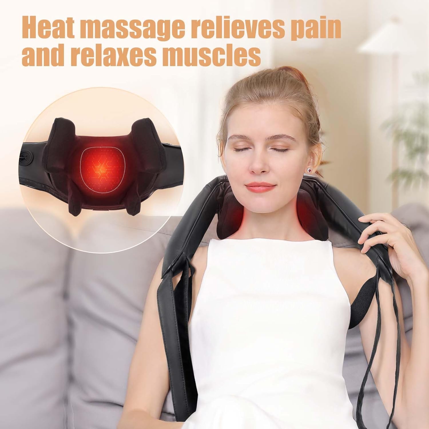 Cordless Neck Massager with Heat, Shiatsu Neck and Back Massager for Pain Relief Deep Tissue, Electric 3D Kneading Massage Pillow for Shoulder, Leg, Body Muscle Pain Relief, Home, Office, and Car Use