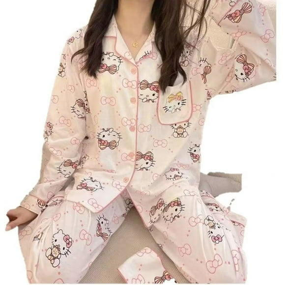 Pijamas Hello Kitty primavera otoño dulces y lindos estilo japonés.