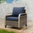 thumbnail image 6 of EAGLE PEAK Wicker Outdoor Chair with Cushions, Patio Chair, Deep Seating 4 inch Cushion, PE Rattan Curved Armrest Porch Chair, Brown/Blue, 6 of 8