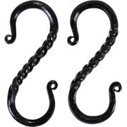 FREEAMG Vi Traders handforged Twisted Heavy-Duty S Hook 2-Pack Rustic Design| Black Coated, S Hooks for Hanging,Heavy Duty Shelving,Garage,Grid Wall,Storage Racks,Hooks for Heavy Weights