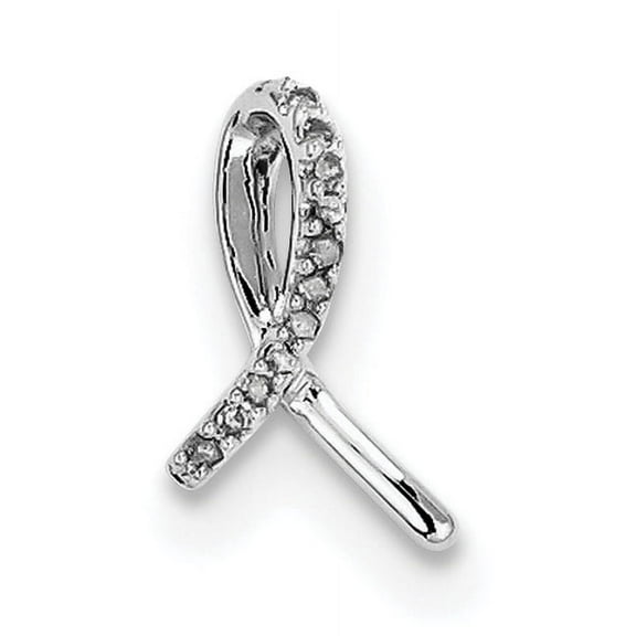 Sterling Silver Rhodium Diam. Awareness Ribbon Pendant (15 X 8) Made In India qdx189