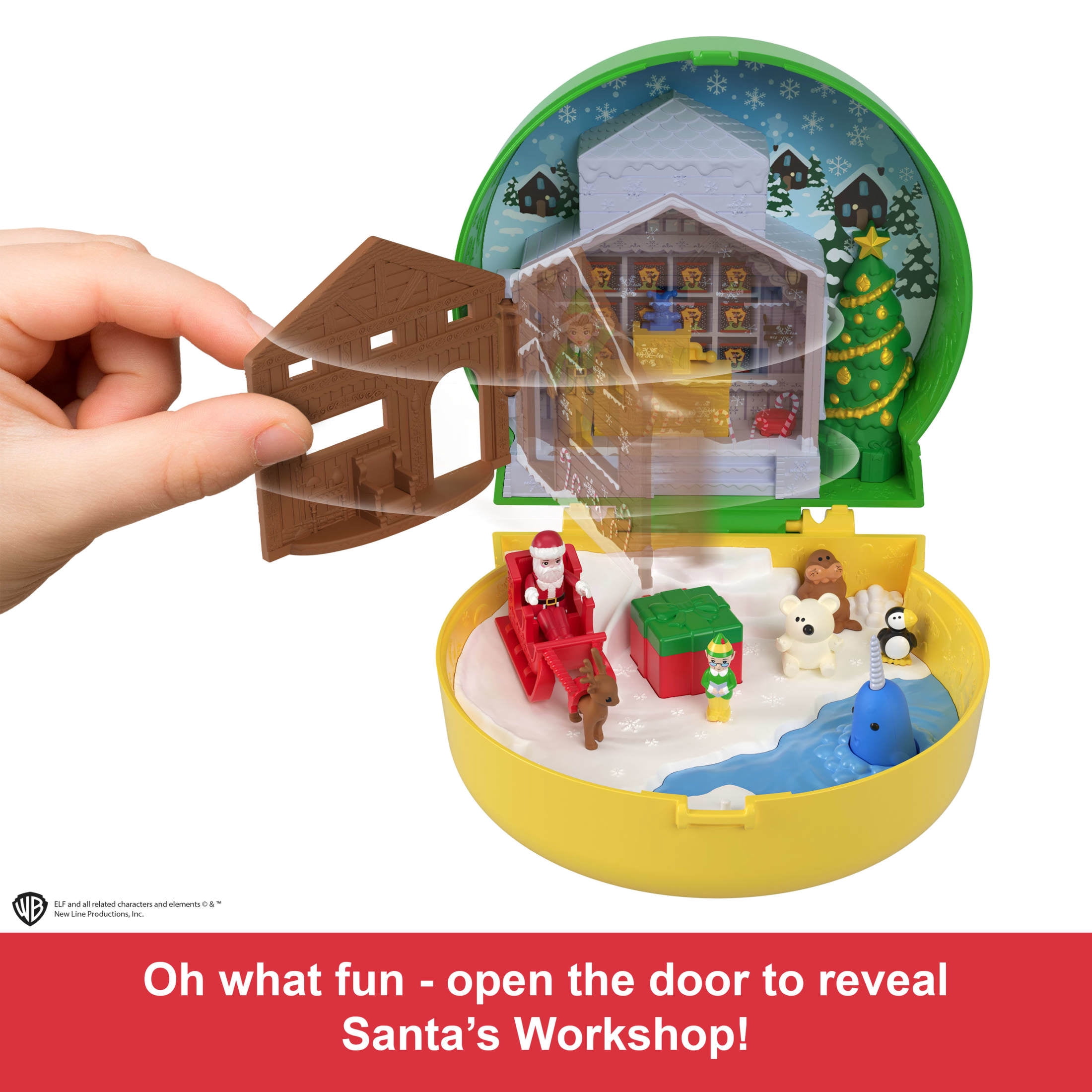 Polly Pocket Micro Buddy & Santa Dolls and Playset, Collaboration Elf Compact with 5 accessories, Holiday Theme
