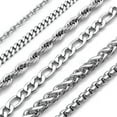 thumbnail image 2 of 18" - 30" Stainless Steel Necklace Figaro Snake Hexagon Curb Cuban Link Chains, 2 of 2