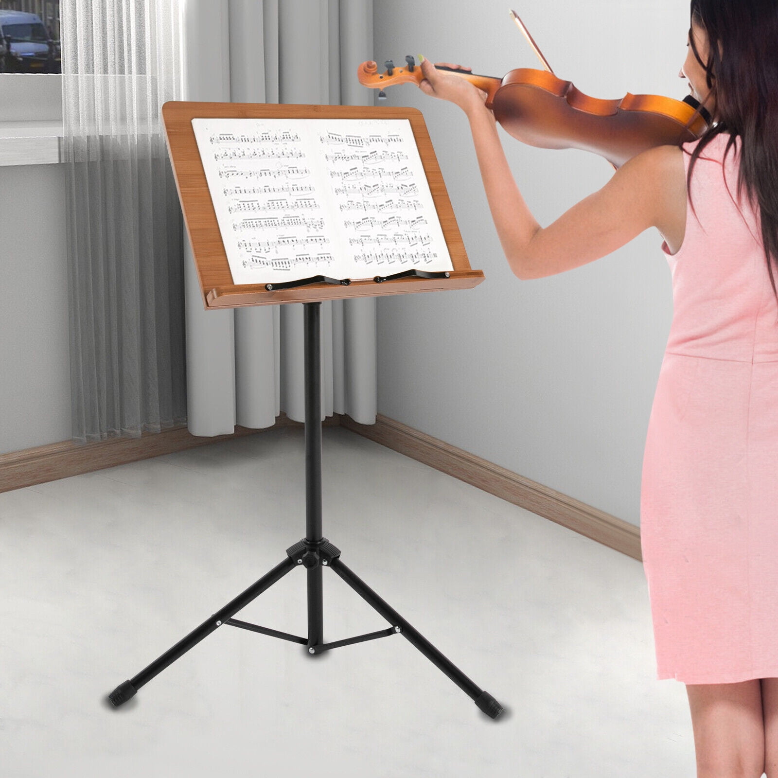 Height Adjustable Bamboo Conductor Music Stand, Foldable, with Wide Wooden Bookplate (Liftable 70-190 cm)