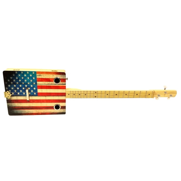 C. B. Gitty "Old Glory" Illustrated 3-string Cigar Box Guitar - Beautiful Design, Rich Tone, Easy to Play