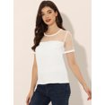 thumbnail image 3 of Blusa De Lunares De Manga Corta Con Cuello Redondo Y Panel De Malla Para Mujer Blanco XS, 3 of 5