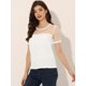 thumbnail image 3 of Blusa De Lunares De Manga Corta Con Cuello Redondo Y Panel De Malla Para Mujer Blanco XS, 3 of 5