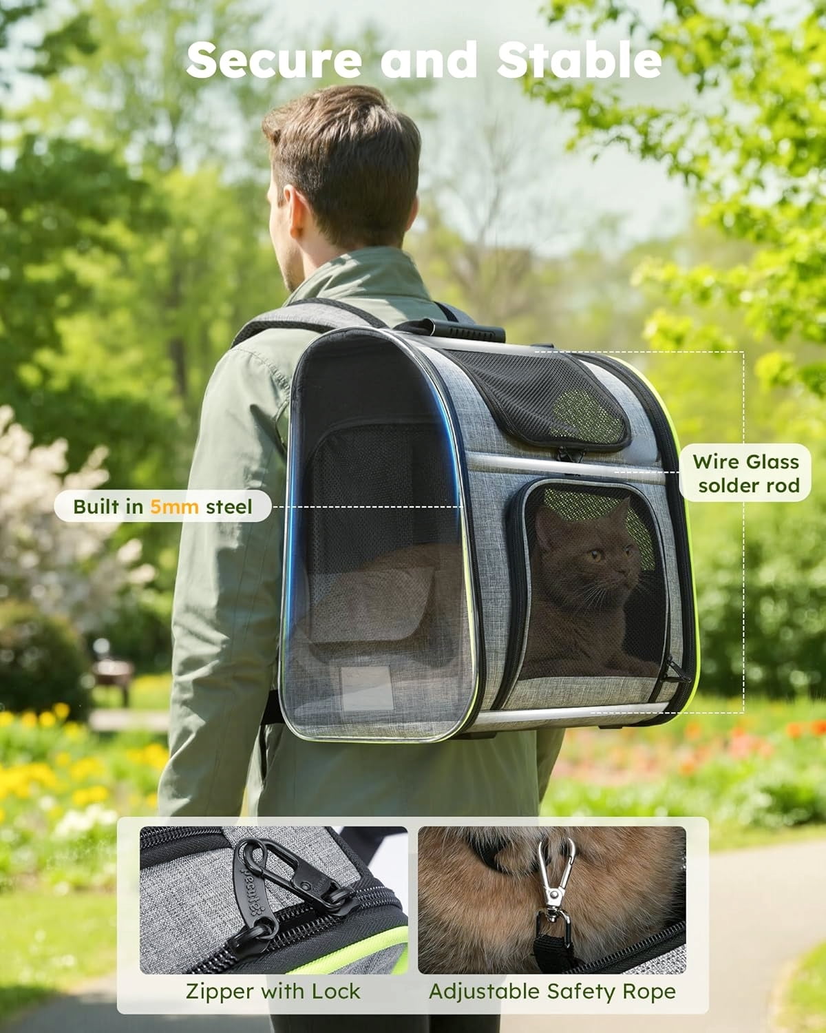 Foldable Pet Backpack in Gray for Cats and Small Dogs Up to 11lbs with Airy Mesh