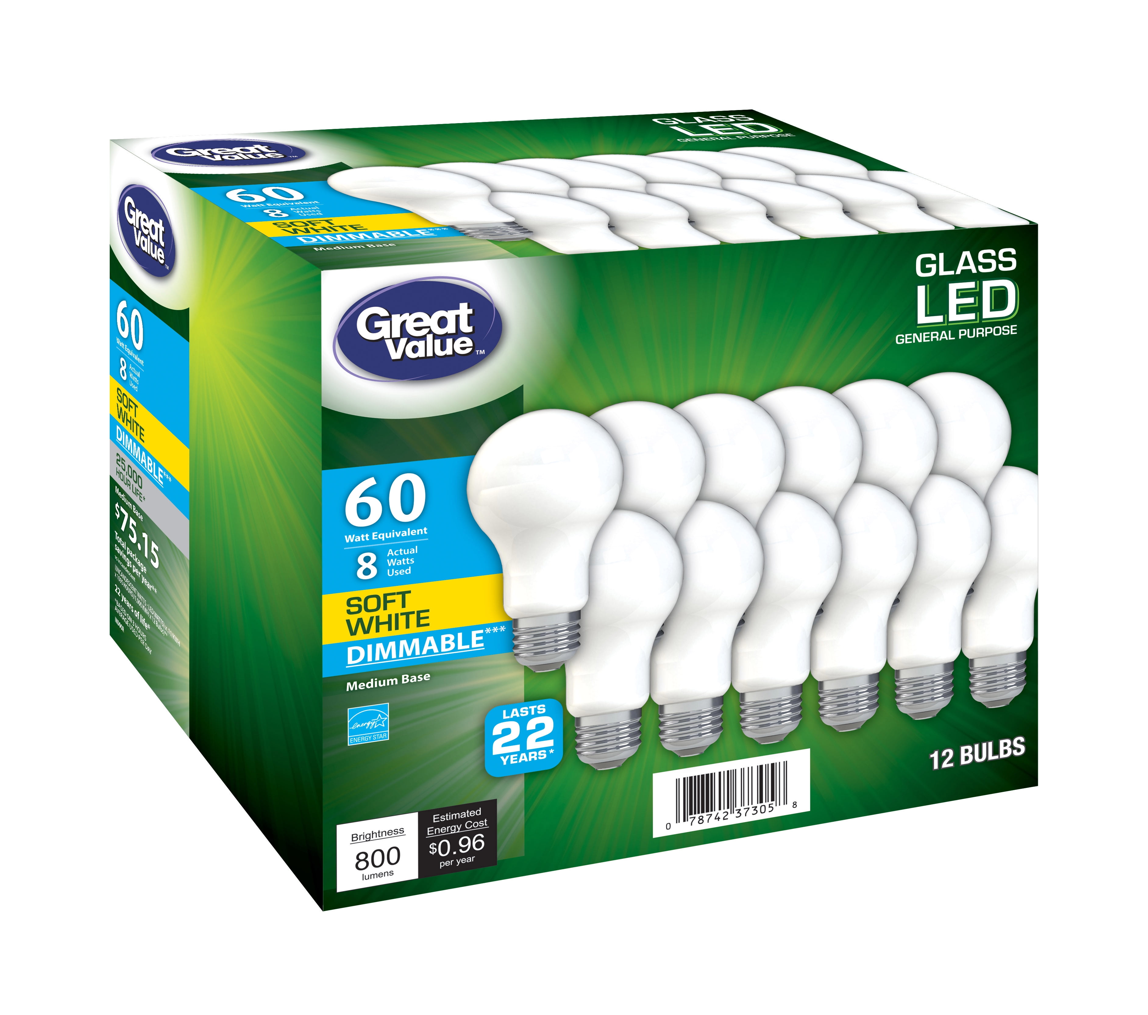 Great Value A19 Frosted General Purpose LED Light Bulb, 60W Replacement
