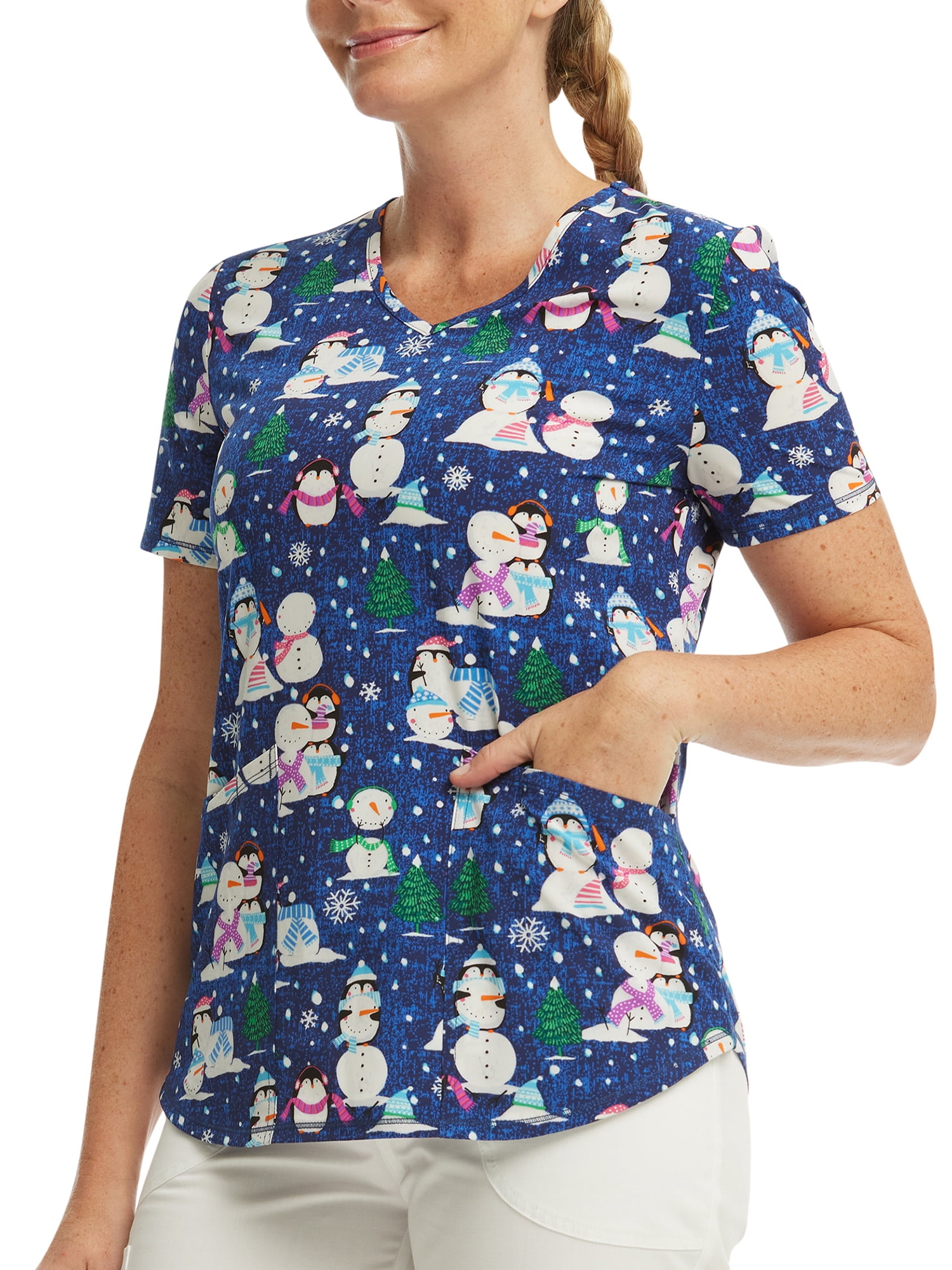 Scrubstar Women's Penguin Playtime V-Neck Print Scrub Top WM42T738GD