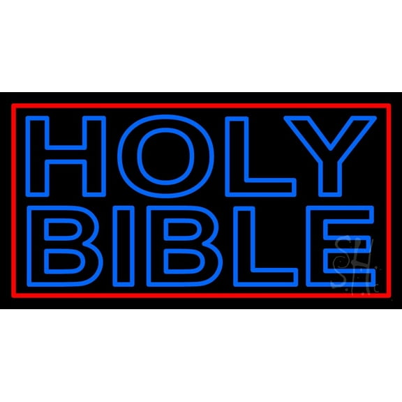Blue Holy Bible LED Neon Sign 13" Tall x 24" Wide - inches Black Square Cut Acrylic Backing, with Dimmer - Premium built indoor Sign for Home décor, Event, Religious place, Store interior, Office.