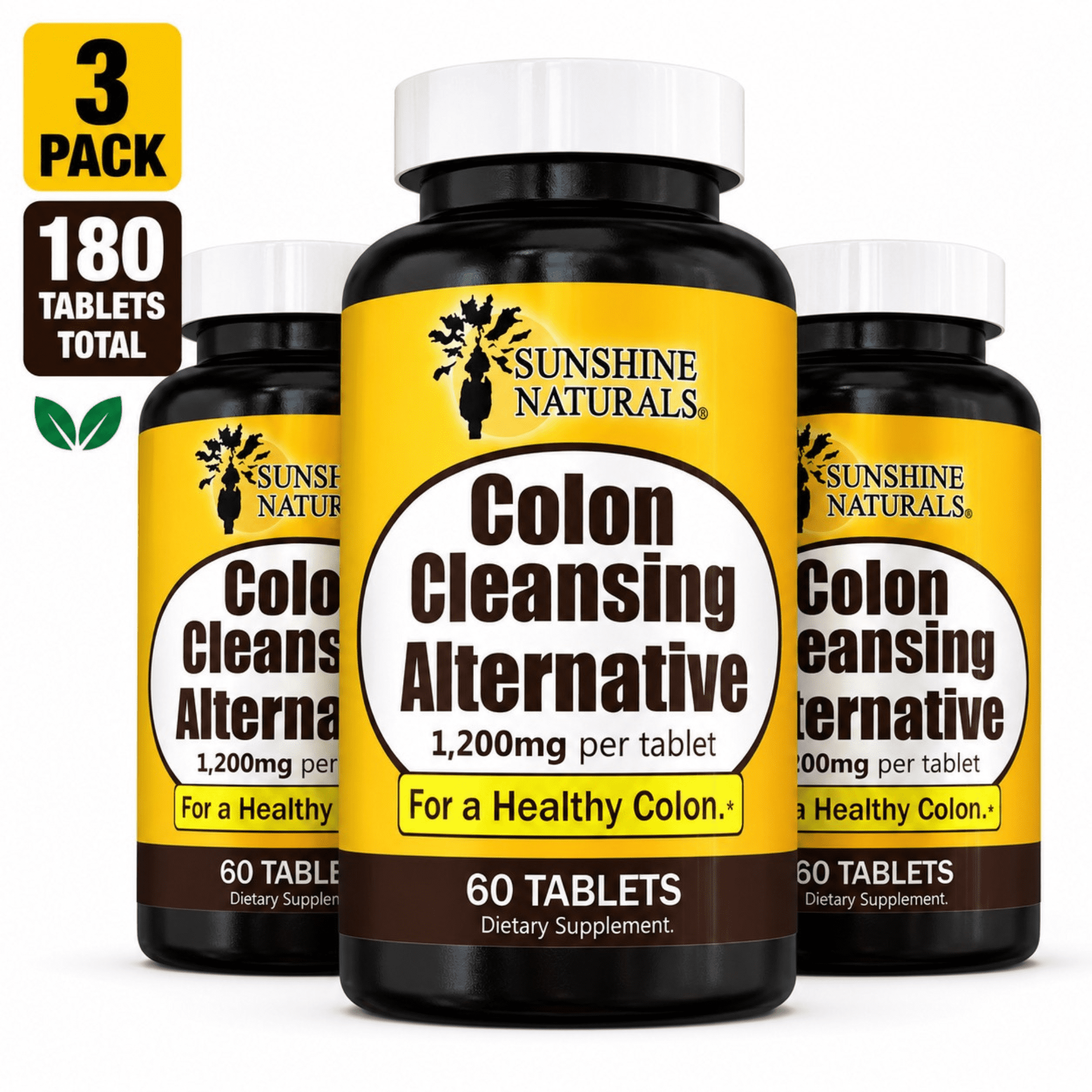 Sunshine Naturals Colon Cleanser, 180 Tablets Total, 3 Pack