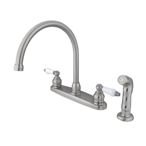 Kingston Brass Vintage Double Handle Goose Neck Kitchen Faucet with Sprayer