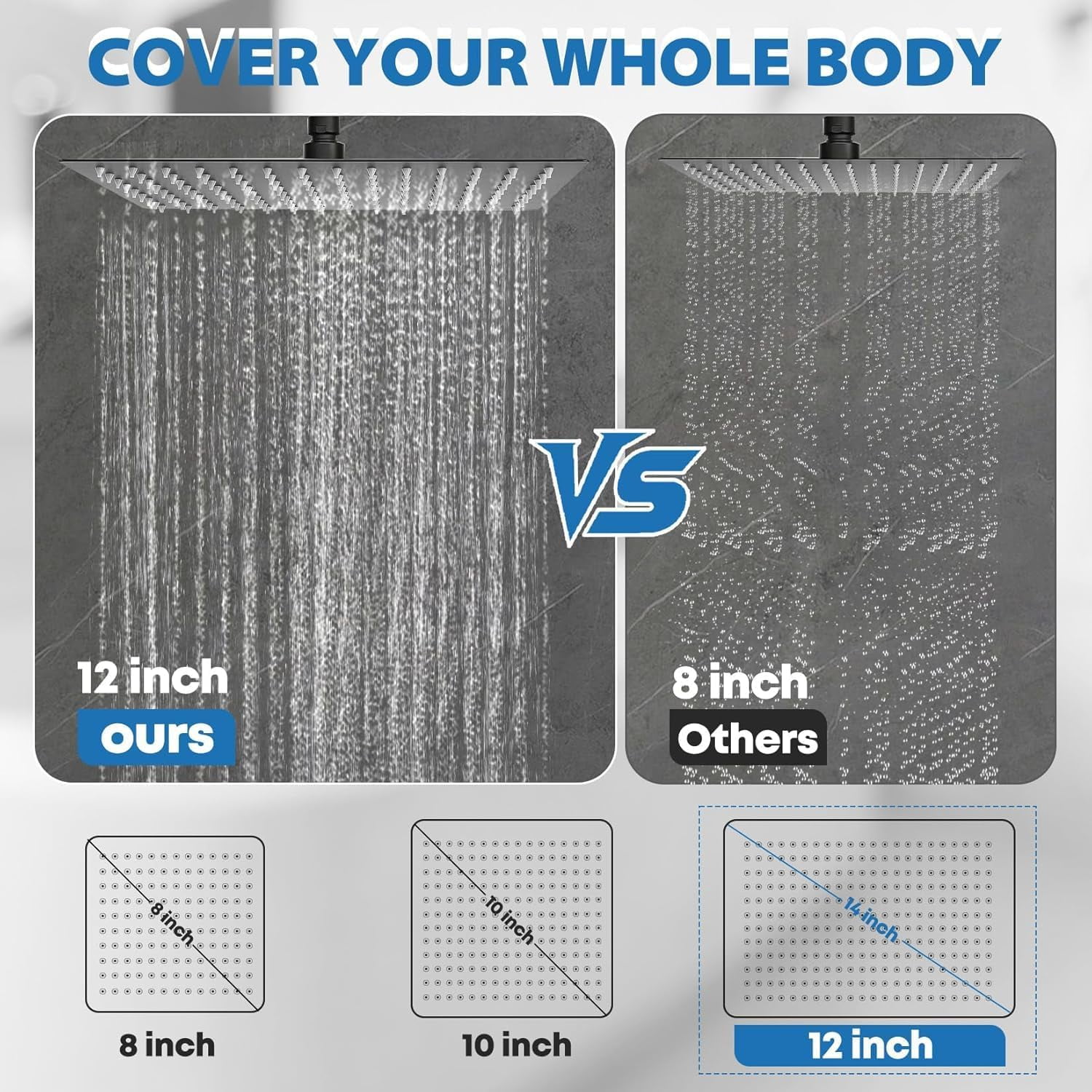 Shower Head, Rain Shower Head with Handheld Spray Combo, 12Inch Adjustable High Pressure Rainfall Shower Head, Dual Showerhead Set with Extension Arm