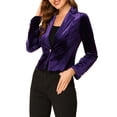 thumbnail image 4 of INSPIRE CHIC Women's Velvet Blazer Lapel Collar Long Sleeve Button Wear-to-Work Suit Jacket M Dark Purple, 4 of 8