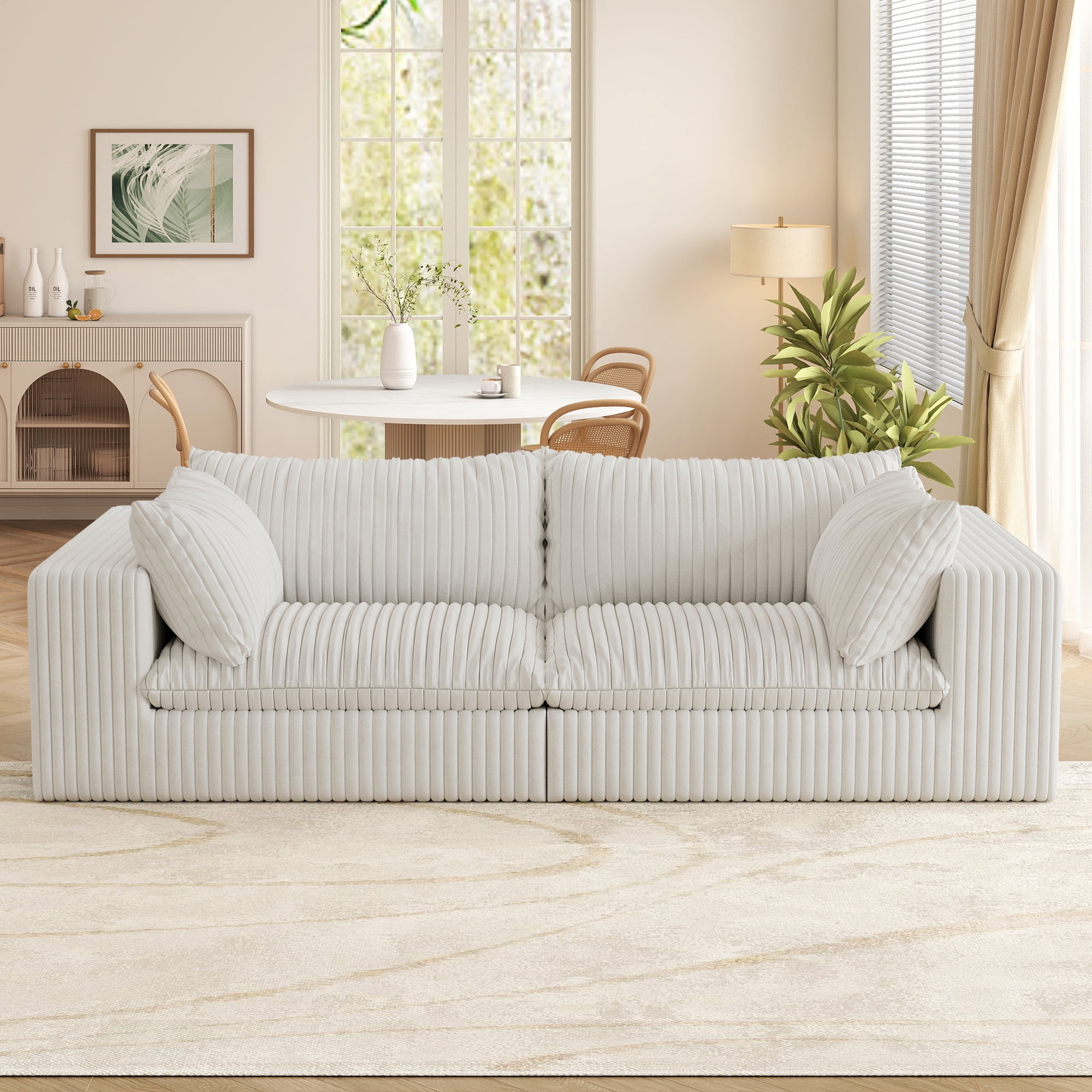 Muumblus 78" Oversized Boneless Loveseat Sofa, No Assembly Deep Seat Plush Corduroy Cloud Couch, Sleeper Sofa for Living Room, White