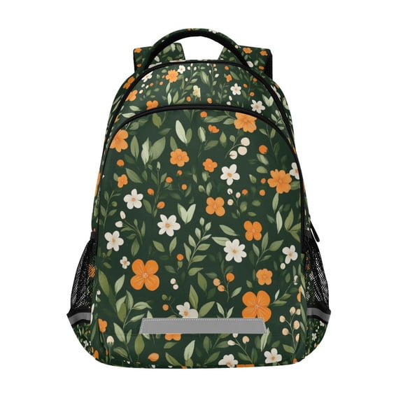 FORMRS Kids School Backpack Elementary Student Unisex Travel Bookbag with Reflective Stripes, Orange Flowers
