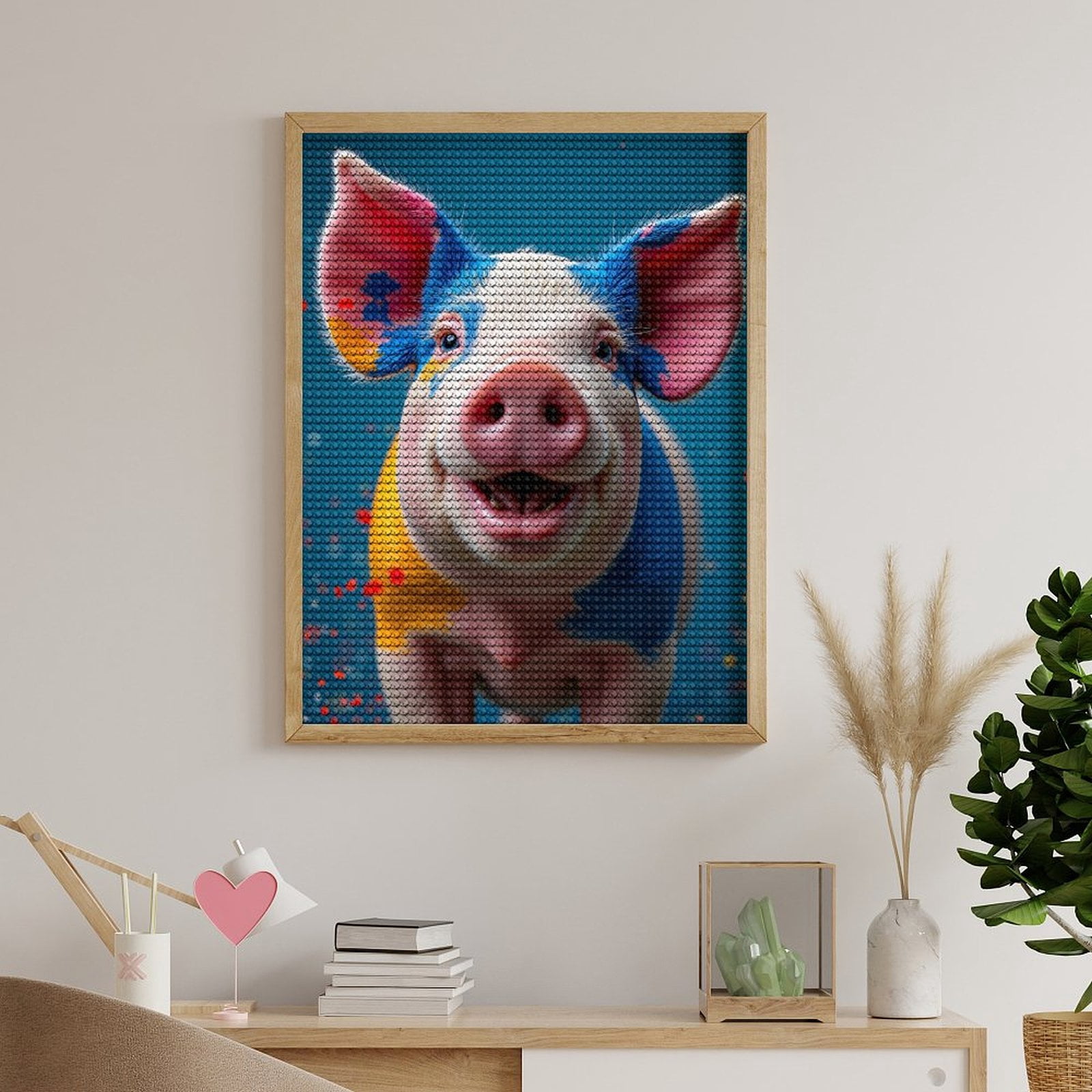Diamond Art Kits for Adults, Colorful Pig Smiling Background Confetti 5D Diamond Painting Kits for Adults Beginners, DIY Full Drill Diamond Painting, Gem Art and Crafts 12x16